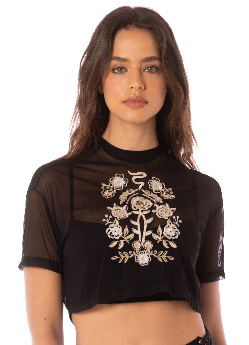 Onyx Black Free Beachwear Crop Top